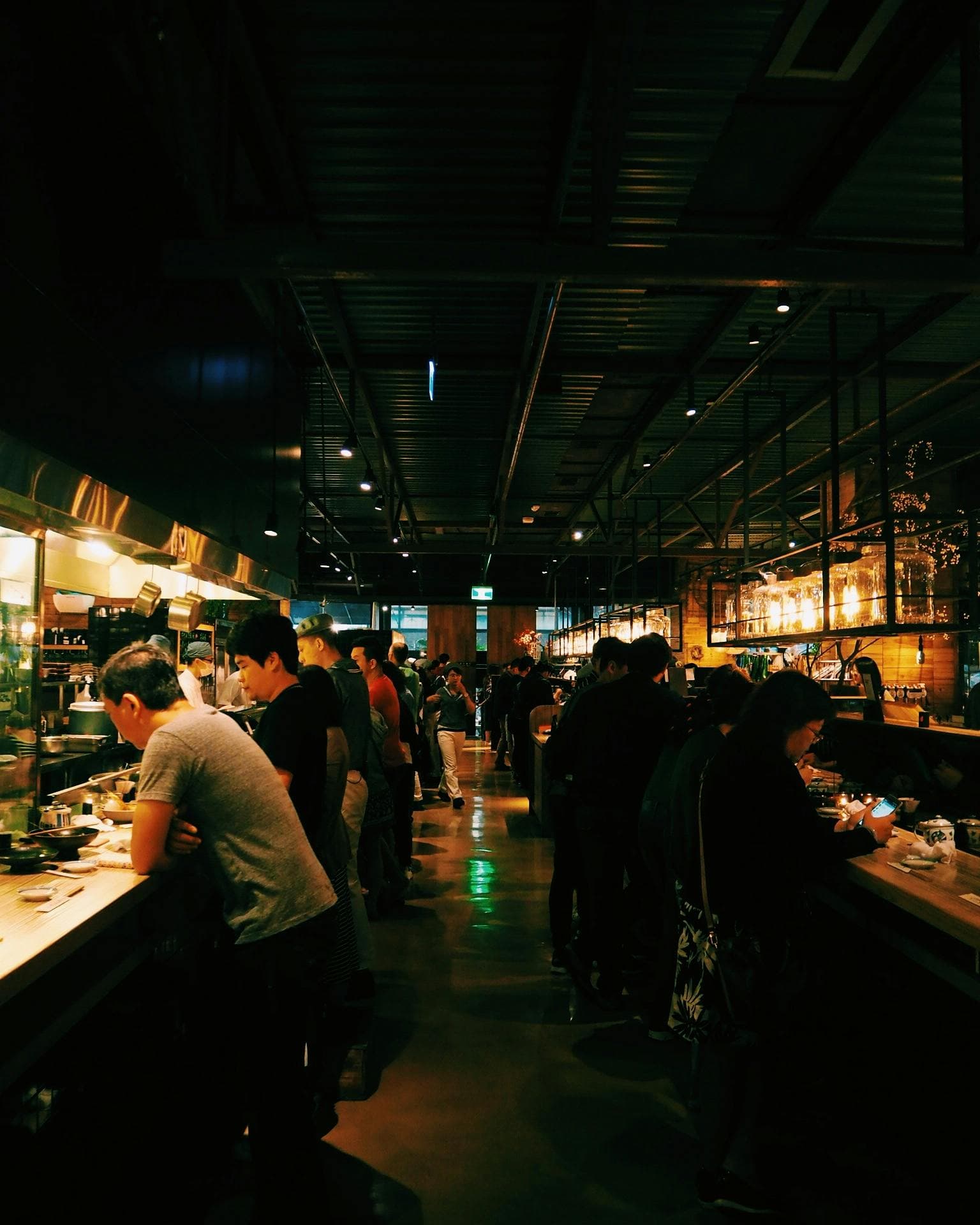 Crowded Taipei food market at night